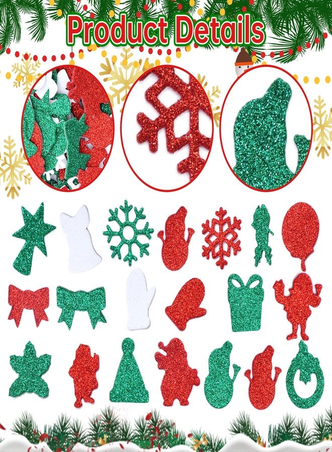 SpinLaLa 300 Pieces Christmas Glitter Foam Stickers - Assorted Santa, Snowflake, Tree, Bell, Gift, and Christmas Shape Foam Stickers Self-Adhesive for Kids Crafts DIY Winter Party Favor Supplies Decorations - Image 3